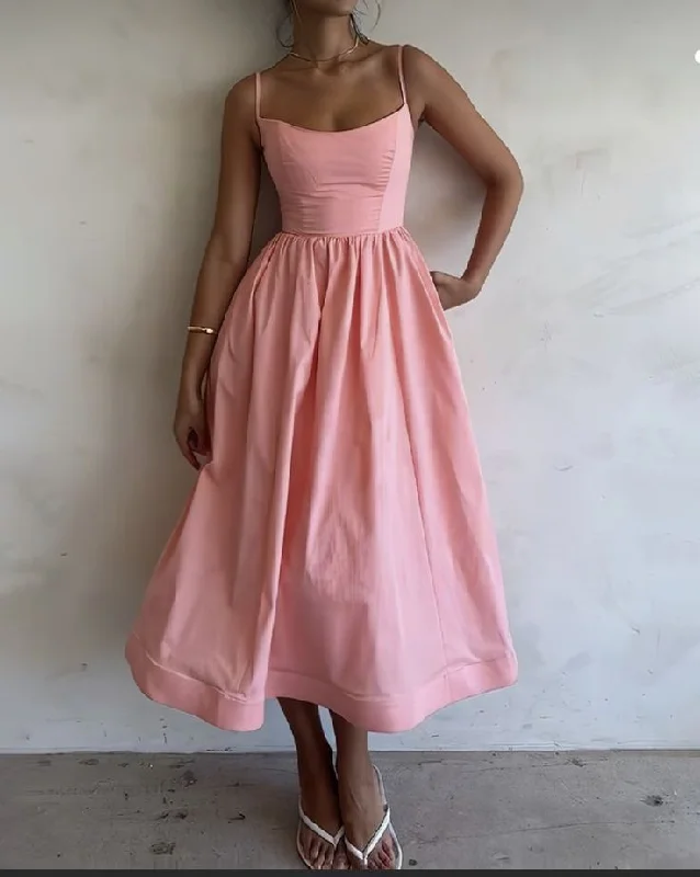 Pretty Spaghetti Straps Pink Satin Prom Dress A Line Birthday Dress cc2203