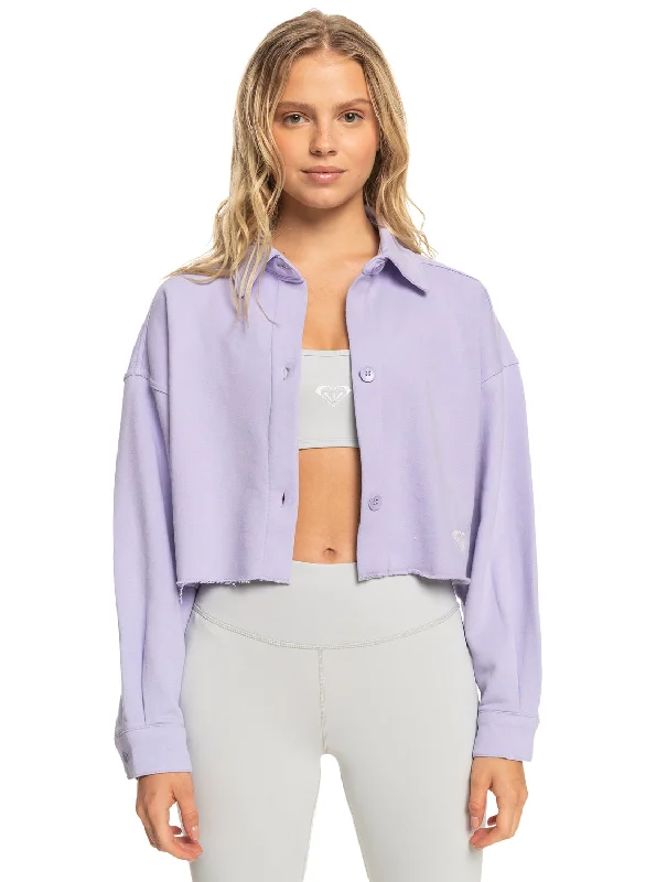 Cropped Shacket - Lavender Oversized Silk Blouse