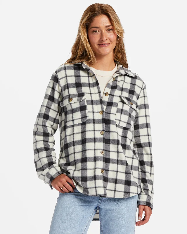 A/Div Forge Fleece Flannel Shacket - White Black 2 Smart Business Blouse
