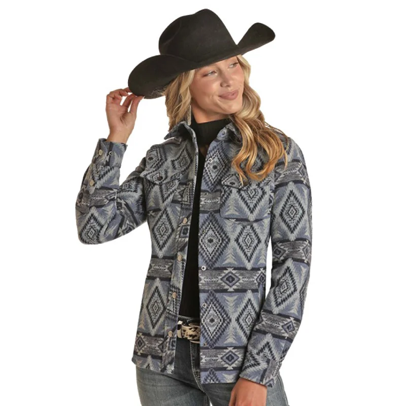 Rock & Roll Women's Aztec Wool Shacket Backless Summer Blouse