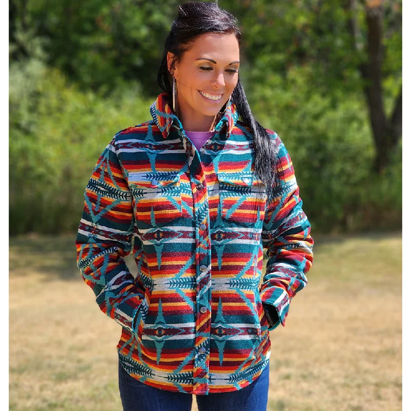 Powder River Women's Aztec Wool Teal Shacket Soft Knit Blouse