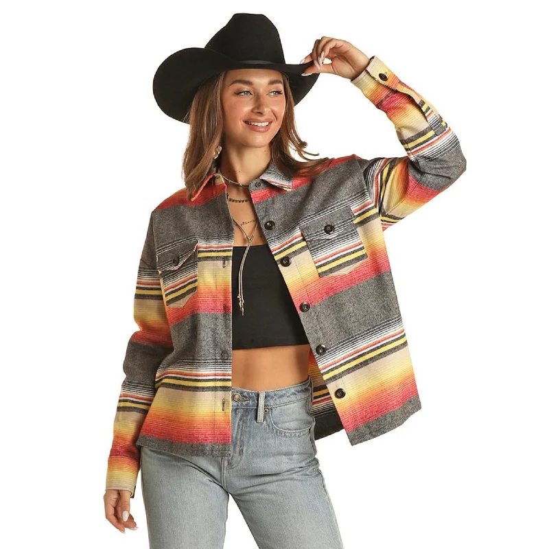 Rock & Roll Women's Black Shacket Textured Cotton Blouse