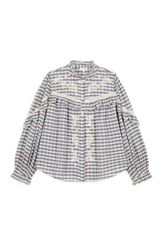 Blouse Noelianne Blue-Purple-Checks Oversized Silk Blouse