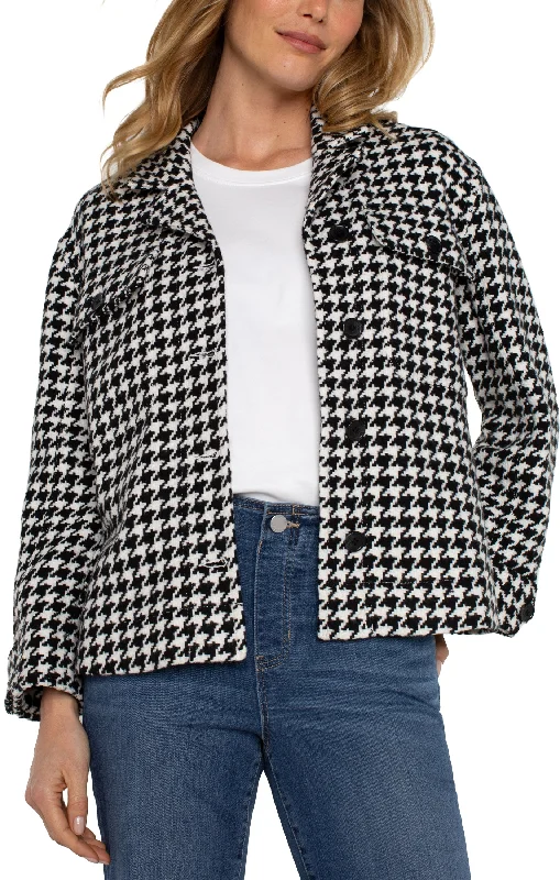 Boxy Shacket with Side Slits High Neck Blouse