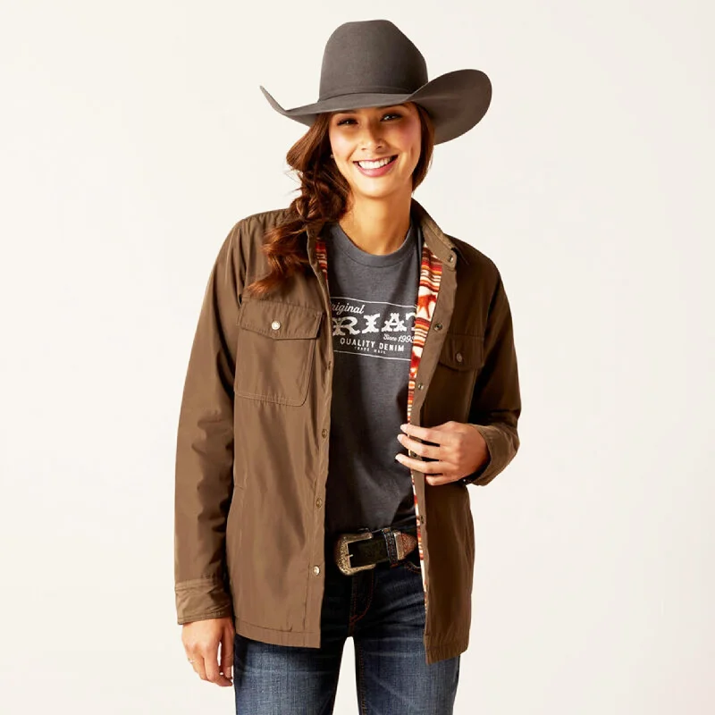 Ariat Women's Brown Fleece Lined Shacket Oversized Silk Blouse