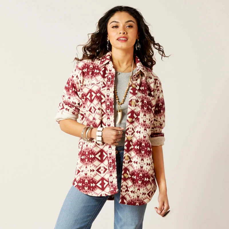 Ariat Women's Burgundy & Cream Southwest Shacket Wrap Front Blouse