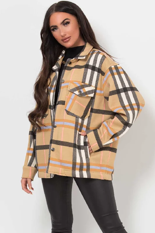 Check Shacket Oversized Double-Layered Blouse