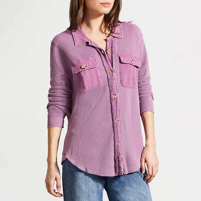 Cotton Button-Up Grape Shacket Polished Work Blouse