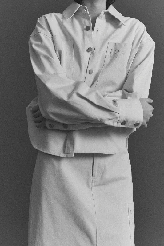 Cotton Drill Shacket Silky Draped Blouse
