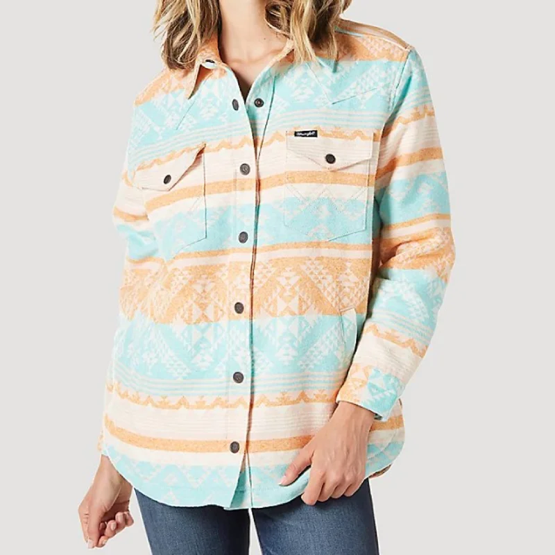 Wrangler Women's Coral & Mint Aztec Shacket Polished Work Blouse