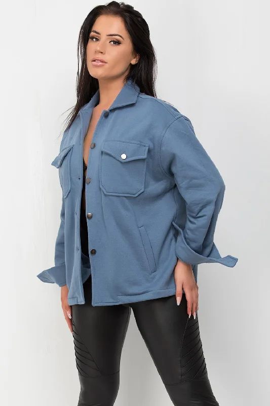 Denim Blue Shacket Oversized Silky Draped Blouse