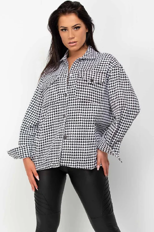 Dogtooth Shacket Black & White Relaxed Fit Blouse