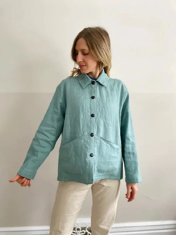 French Navy Portmanteau Shacket Feminine Satin Blouse