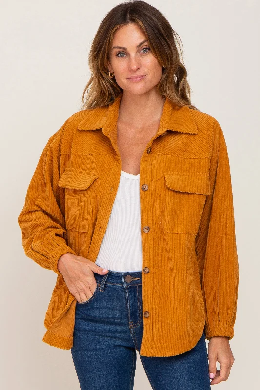 Gold Corduroy Front Pocket Shacket Sleeveless Summer Blouse