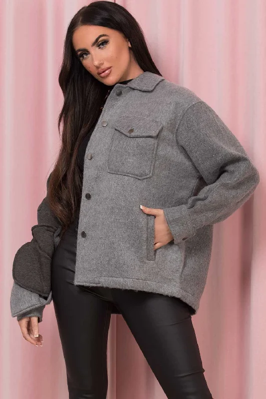 Grey Oversized Shacket Soft Touch Stylish Wrap Blouse