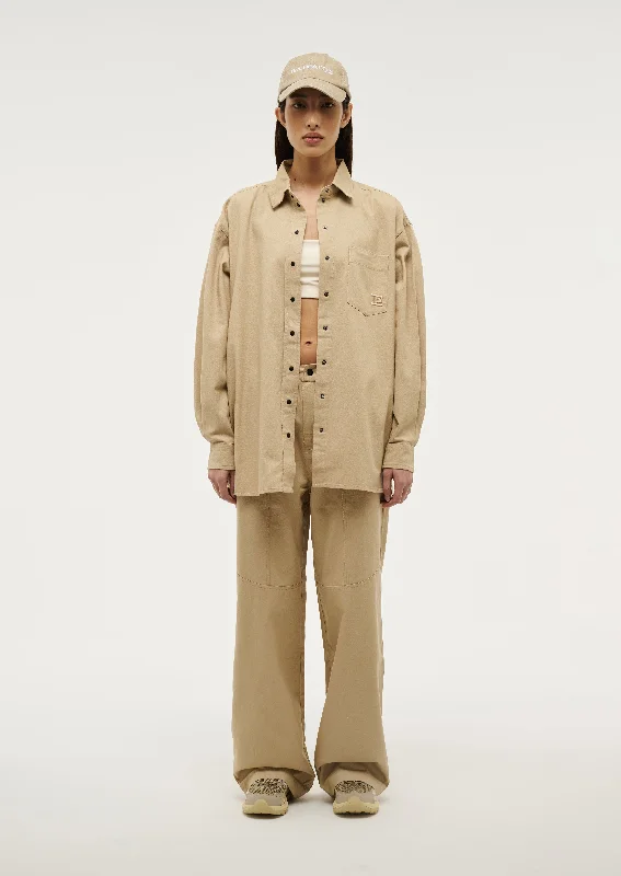 HEADLINE SHACKET IN SESAME Pleated Collar Blouse
