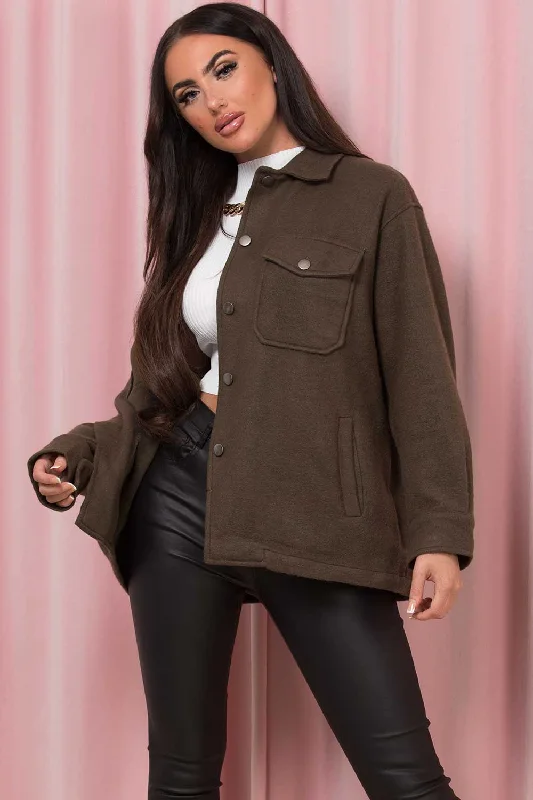 Khaki Shacket Soft Touch Elegant Office Blouse