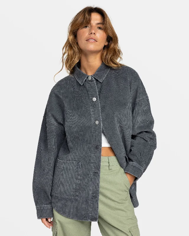Kick Back Corduroy Shacket - Phantom Satin Drape Blouse