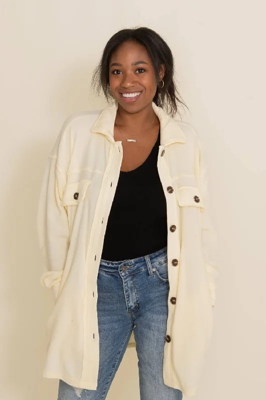 La Miel Sunset Fleece Shacket for Women in Cream Yellow | JKT1712-CREAM Floral Chiffon Blouse La Miel Sunset Fleece Shacket for Women in Cream Yellow | JKT1712-CREAM Floral Chiffon Blouse
