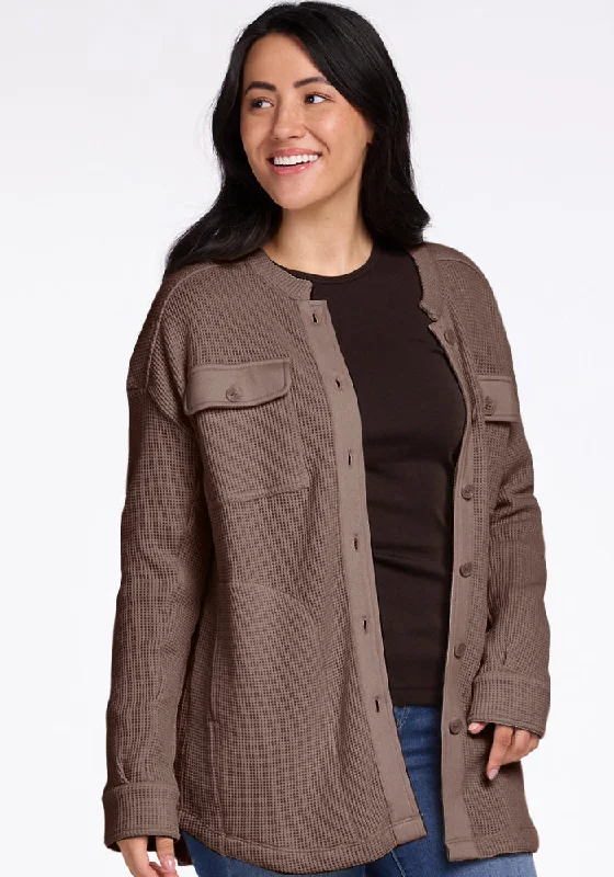 Oaklynn Waffle Shacket - Latte Embroidered Cotton Blouse