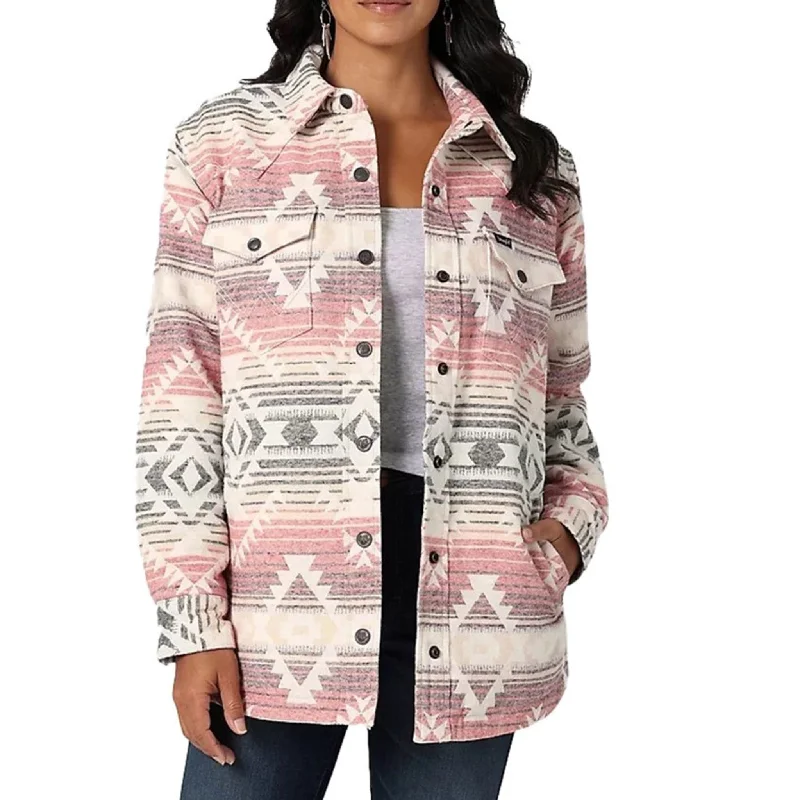 Wrangler Women's Pink & White Aztec Shacket Office-Ready Blouse