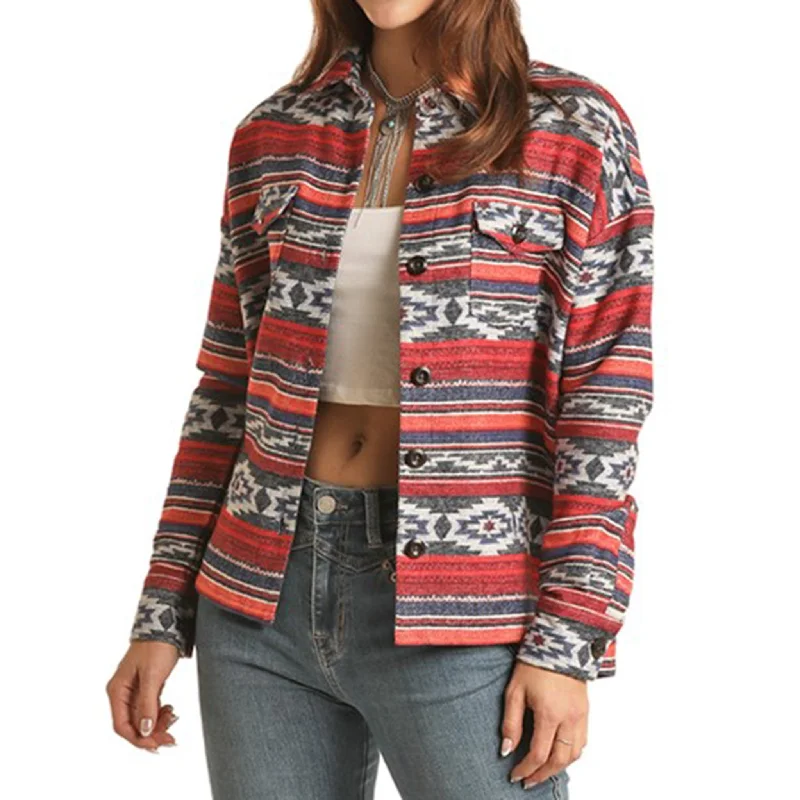 Rock & Roll Women's Red Aztec Shacket Flowy Bohemian Blouse
