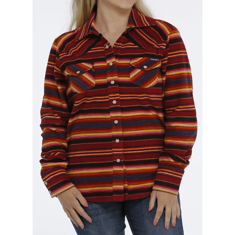 Cinch Women's Red Blanket Stripe Shacket Classic Minimalist Blouse