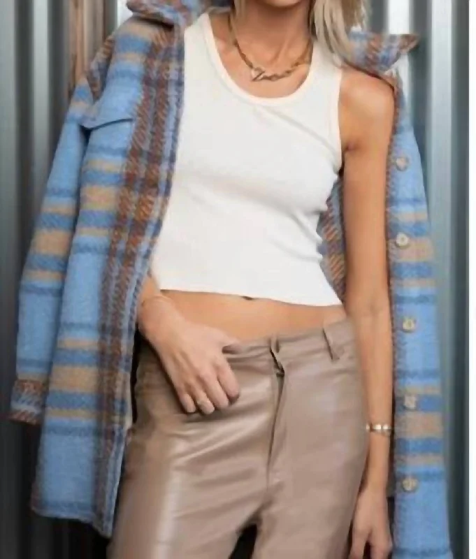 Royce Blue Brown Plaid Shacket Vintage Polka Blouse