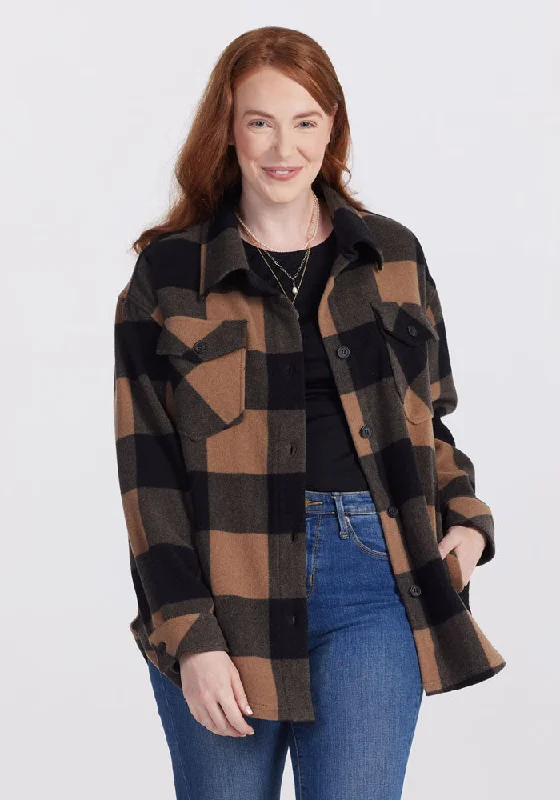Sawyer Shacket - Camel Checkered Delicate Pleat Blouse