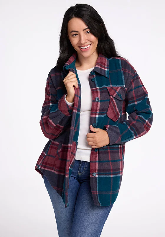 Sawyer Shacket - Teal Plaid Double Button Blouse