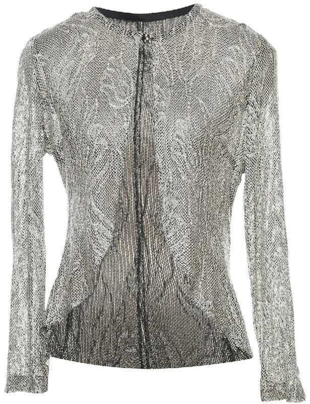 Silver Lace Asymmetrical Y2K Hem Blouse - M Everyday Stylish Blouse