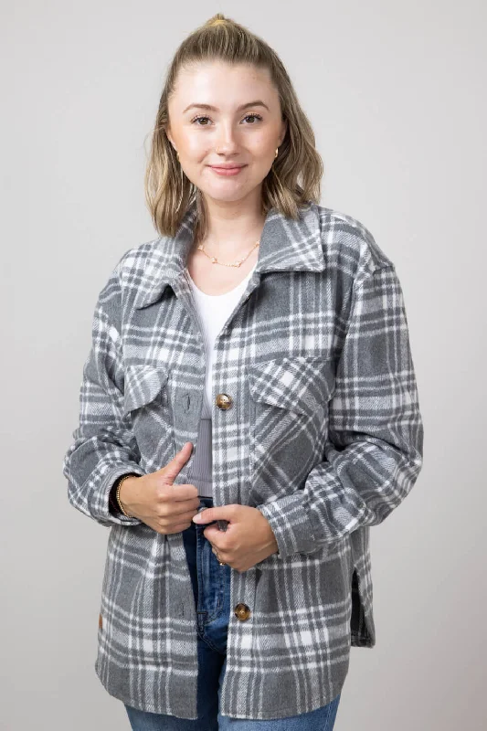 Simply Southern Plaid Shacket for Women in Grey | PP-0224-SHKT-JKT-BLPLD Lightweight Tunic Blouse Simply Southern Plaid Shacket for Women in Grey | PP-0224-SHKT-JKT-BLPLD Lightweight Tunic Blouse
