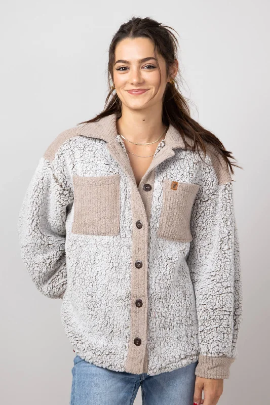 Simply Southern Soft Shacket for Women in Frost/Tan | PP-0224-SHKT-SFT-FROST Side Tie Blouse Simply Southern Soft Shacket for Women in Frost/Tan | PP-0224-SHKT-SFT-FROST Side Tie Blouse