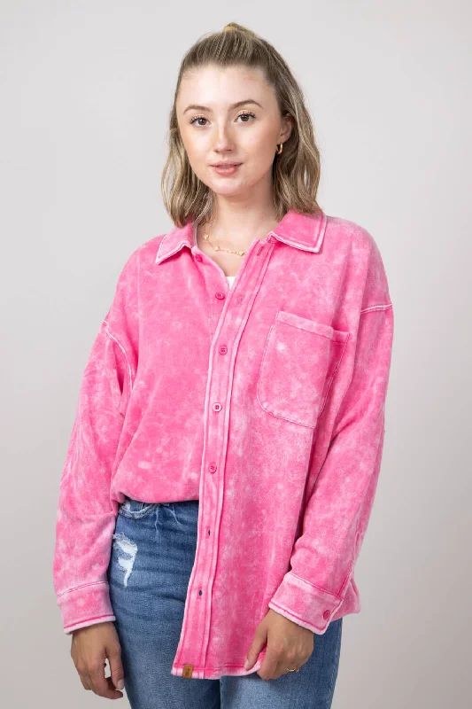 Simply Southern Solid Acid Wash Shacket for Women in Pink | PP-0224-SHKT-ACID-PINK Short Sleeve Blouse Simply Southern Solid Acid Wash Shacket for Women in Pink | PP-0224-SHKT-ACID-PINK Short Sleeve Blouse