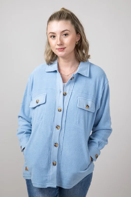 Simply Southern Solid Fleece Shacket for Women in Sky | PP-0224-SHKT-FLC-SKY Textured Cotton Blouse Simply Southern Solid Fleece Shacket for Women in Sky | PP-0224-SHKT-FLC-SKY Textured Cotton Blouse