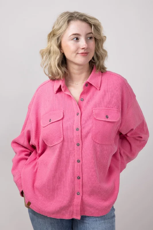 Simply Southern Waffle Knit Shacket for Women in Pink | PP-0224-SHKT-WAFFLE-PINK Chic Sleeveless Blouse Simply Southern Waffle Knit Shacket for Women in Pink | PP-0224-SHKT-WAFFLE-PINK Chic Sleeveless Blouse