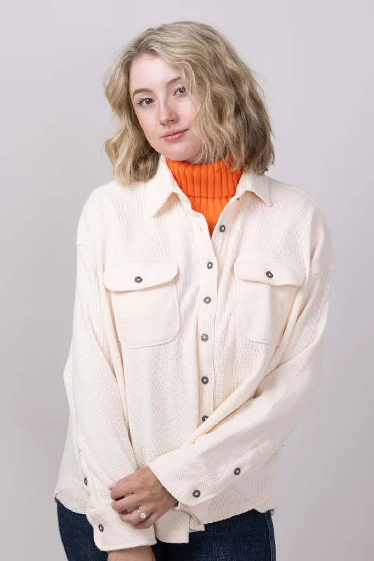 Simply Southern Waffle Knit Shacket for Women in Parchment Cream | PP-0224-SHKT-WAFFLE-PARCH Casual Stripe Blouse Simply Southern Waffle Knit Shacket for Women in Parchment Cream | PP-0224-SHKT-WAFFLE-PARCH Casual Stripe Blouse