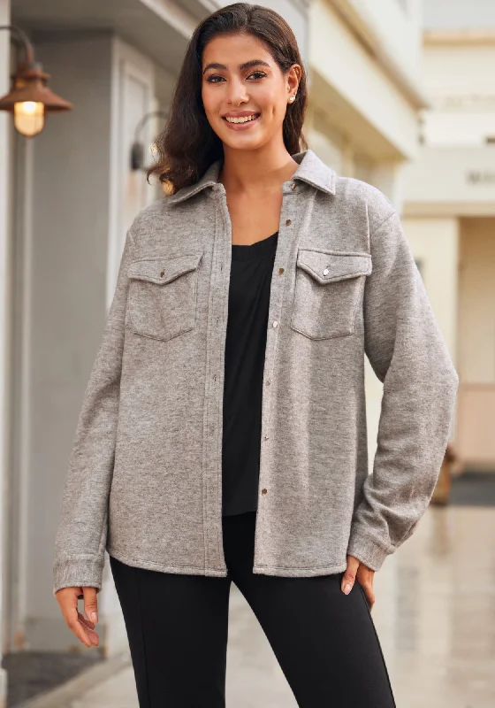 LuxeMelange Shacket (Camel) Puff Sleeve Blouse