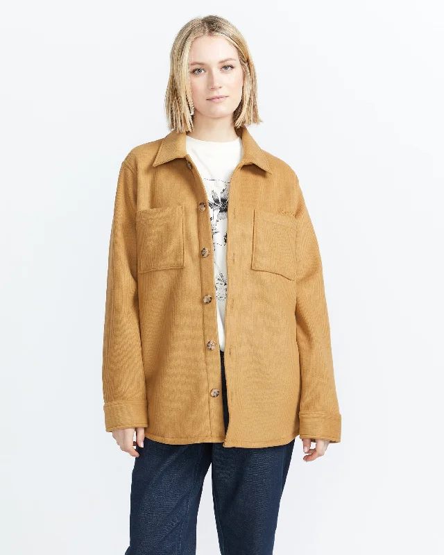 Stn Bonded Shacket - Vintage Brown Off-Shoulder Wrap Blouse