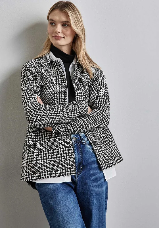 Street One Check Shacket, Black and White Satin Bow Blouse