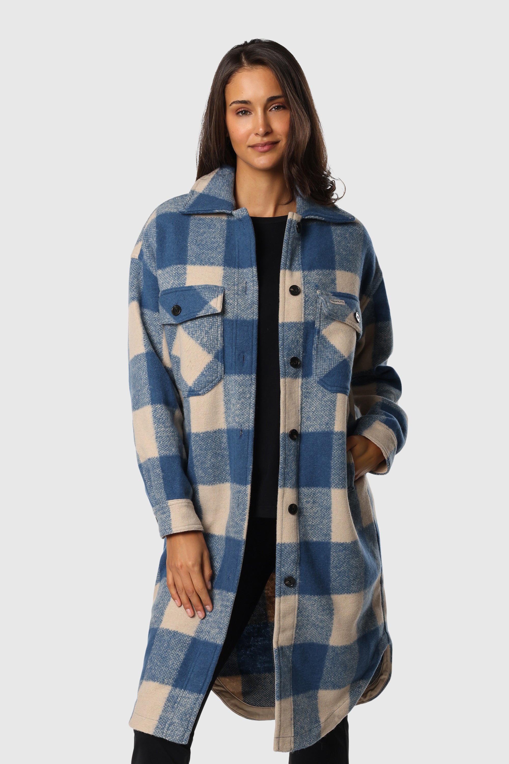 Super Long Shacket Ruffled Neck Blouse
