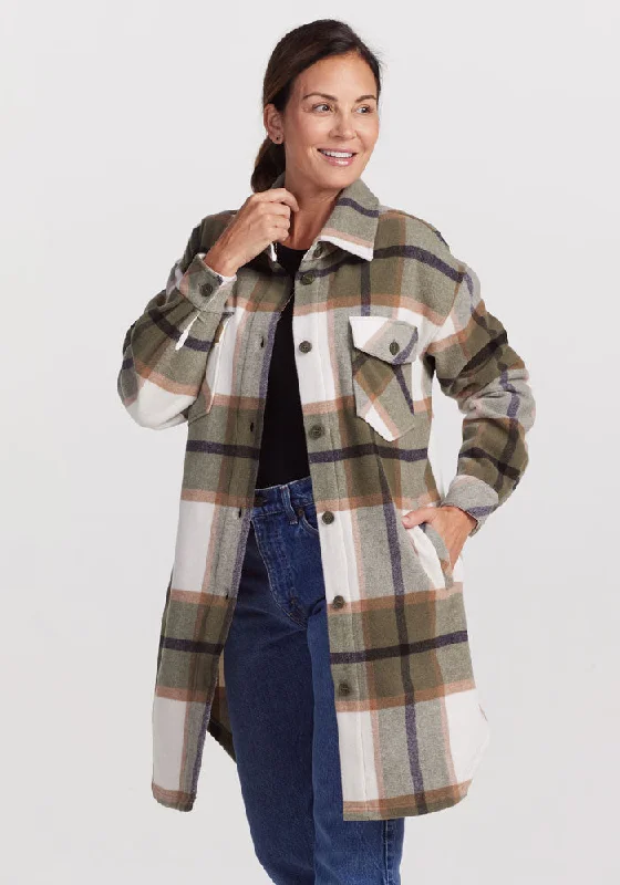 Sutton Shacket - Forest Plaid Casual Stripe Blouse