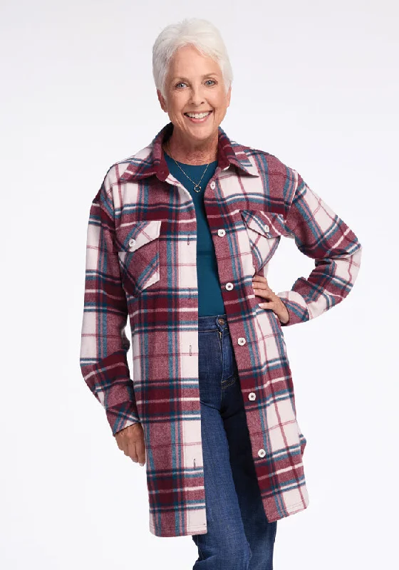 Sutton Shacket - Frozen Cranberry Plaid Casual Relaxed Fit Blouse