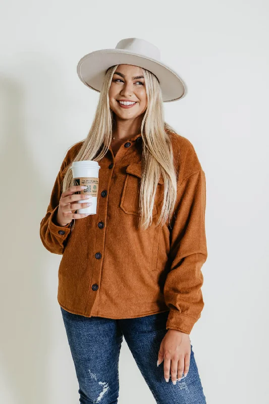 Thread & Supply Woven Shacket for Women in Brown | J1307PND-COPPER Playful Puff Blouse Thread & Supply Woven Shacket for Women in Brown | J1307PND-COPPER Playful Puff Blouse