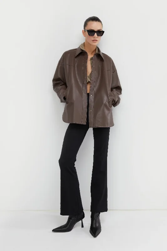 VEGAN LEATHER SHACKET Elegant Silk Blouse