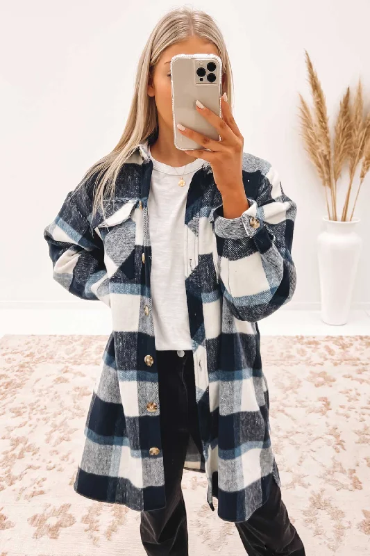 Ayla Shacket Navy Delicate Bow Blouse