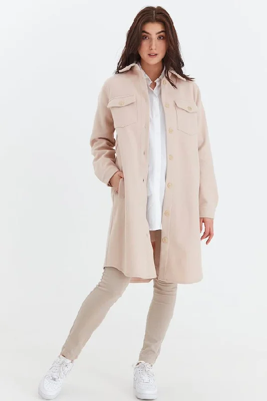 B Young Cement Shacket Casual Relaxed Fit Blouse