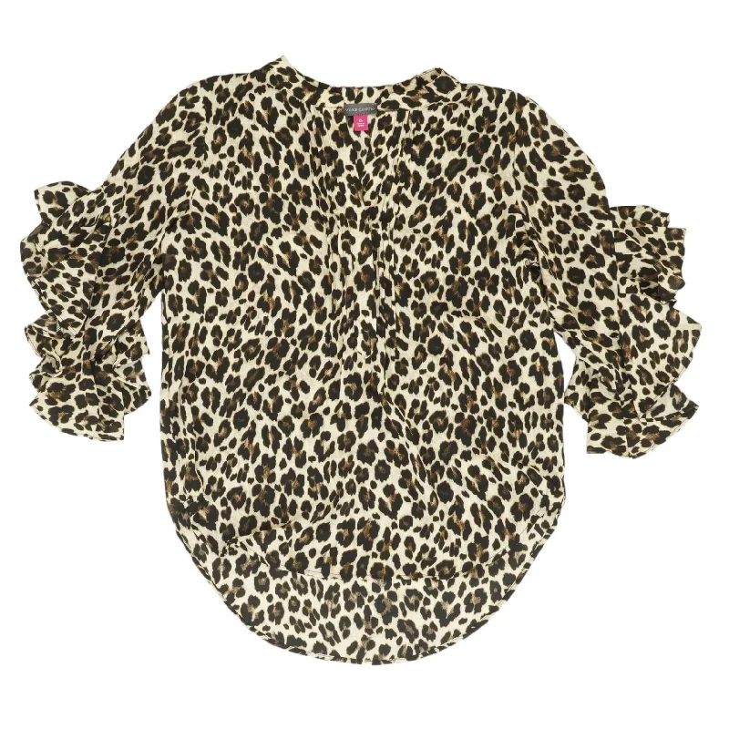 Beige Animal Print 3/4 Sleeve Blouse Romantic Lace Blouse
