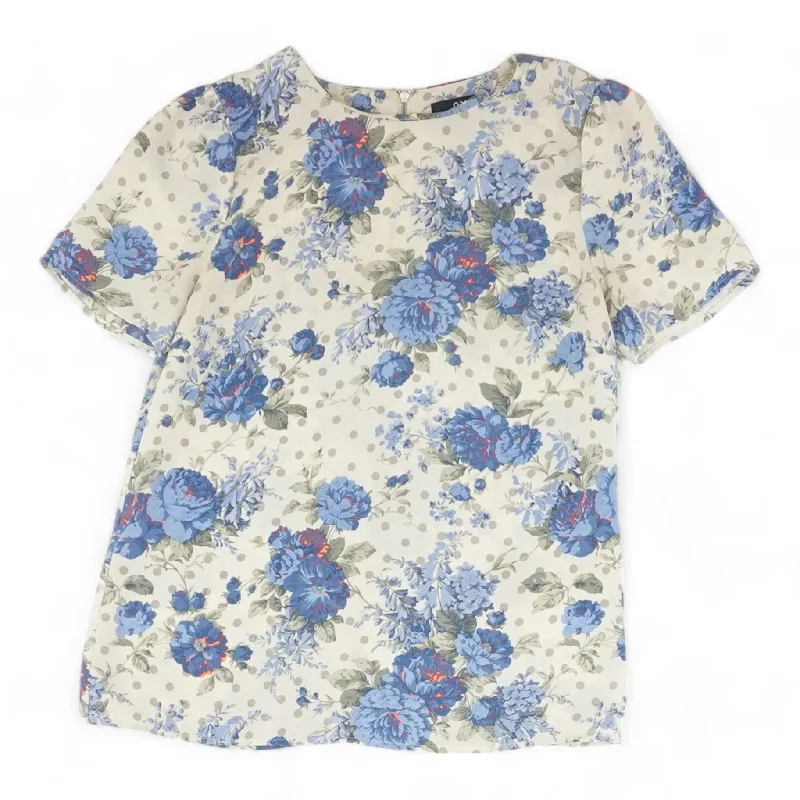 Beige Floral Short Sleeve Blouse Chic Sleeveless Blouse