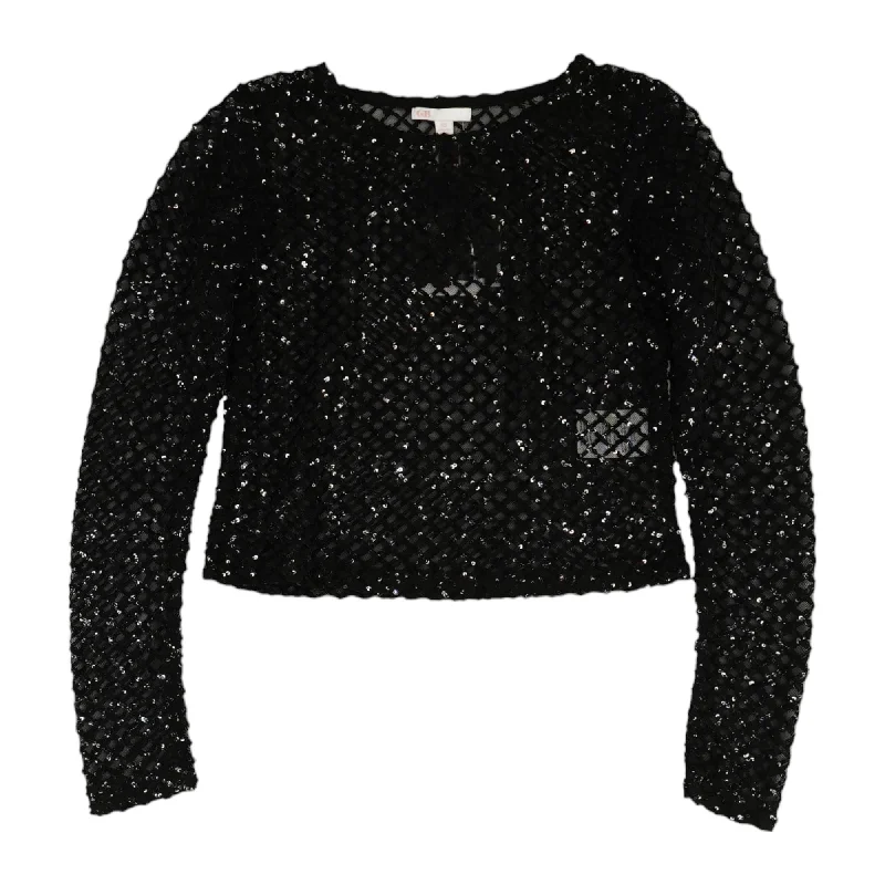 Black Graphic Long Sleeve Blouse Office Formal Blouse